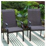 Set of 2, Steel Rattan Patio Dining Chair