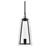 Desmond 1-Lt Black Pendant w Smoke Seed Glass