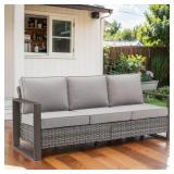 Allcot Gray Wicker Outdoor 3-Seat Sofa Couch with
