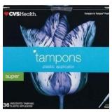 CVS Health Plastic Tampons, Unscented, Super, 36 C