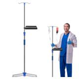 Nuanchu Adjustable IV Pole w Wheels  Tray