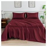 LIFCOM Full Burgundy Satin Sheet Set