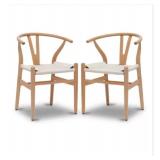 Natural Wood Weave Chairs 30.5H Set 2