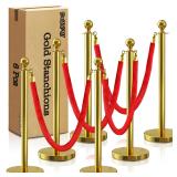 SuiROYI 6 Pc Gold Stanchion Velvet Rope Set