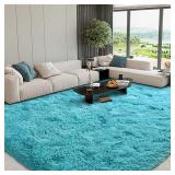 FinRec Home Blue Plush Shaggy Rug 8x10 Ft