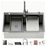 HEJEBU 32x19 Black Drop-In Kitchen Sink