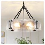 Kwpcvz 22 Black Glass Drum Chandelier
