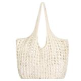 WantGor Large Cream Crochet Tote Bag