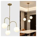 Flyrose 3-Light Gold Milk Glass Chandelier 21.7