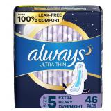 Always Ultra Thin Size 5 Overnight Pads 46 Ct