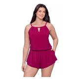 Aqua Green Keyhole Blouson Swim Romper Crush 2X