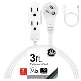 GE 3-Outlet Flat Extension Cord 3ft 2-Pack