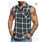 COOFANDY Mens XXL Plaid Flannel Tank Top - $14.99