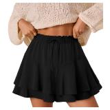 SANMM Womens Black Ruffle Skorts Shorts Size S