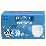 Medline FitRight Underwear 3XL 20 Count
