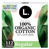 This is L. Organic Cotton Regular Pads 112 Count