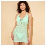 Wild Fable Crochet Halter Swim Dress Green M