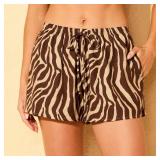 Shade  Shore Zebra Print Cover-Up Shorts Brown M