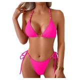 Swimall Womens Thong Bikini Set Pink Medium