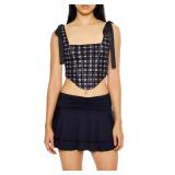 Forever 21 Plaid Corset Bow Crop Top Black Small