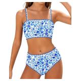 ADIFUN Girls 3-Piece Bikini Set Blue Flower 11-12y