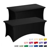 Fixwal 6FT Black Spandex Fitted Tablecloth 2 Pack