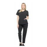 Dagacci Womens Y-Neck Scrub Set Black XL