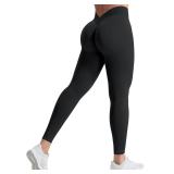 YEOREO Womens Scrunch Workout Leggings Black Large