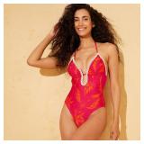 Shade  Shore Swimsuit M Palm Print Plunge One...