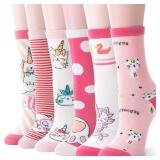 Sandsuced Kids Socks 5-8Y 6-Pack Pink Cat Cartoon