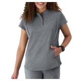 Hanes Womens XS Mandarin Scrub Top Ebony Heather