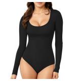 TRENLIVER Womens Long Sleeve Thong Bodysuit Scoop