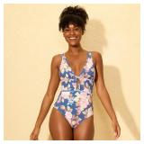 Shade  Shore Floral Plunge Tie One Piece Swimsuit