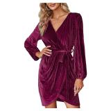 BerryGo Velvet Wrap Mini Dress Mulberry Small