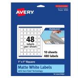 Avery 1x1 Inch Square Labels 480 Pack White