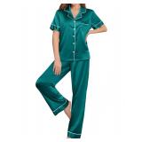 Ekouaer Silk Pajama Set Womens Large Blue Green