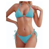 Tashehe Triangle String Bikini Set Medium Azure