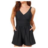 Smismivo Medium V-Neck Romper Swimsuit Black