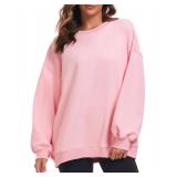 Fkeep Oversized Fleece Crew Neck Sweatshirt Pink L