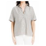 Max Studio Striped Elbow Sleeve Blouse Black Small