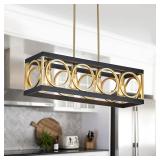 Xingqi 4-Light Rectangle Chandelier Black Gold