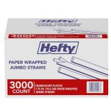 Hefty Jumbo Wrapped Plastic Straws 7.75in 3000ct