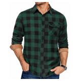 Coofandy Mens Plaid Flannel Shirt Green Black 3XL