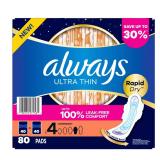 Always Ultra Thin Overnight Pads Size 4 80ct