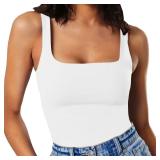 Missjoy Square Neck Sleeveless Bodysuit White XL