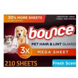 Bounce Pet Hair Lint Guard Dryer Sheets 210ct