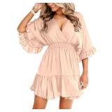 Aoysky V Neck Casual Mini Dress Green Large