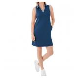 Womens Pique Sandwash Sleeveless Polo Dress Blue S