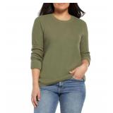 Womens Olive Green Textured Crewneck Sweater Small