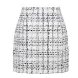 Kinghua Tweed Plaid Mini Skirt High Waisted Large